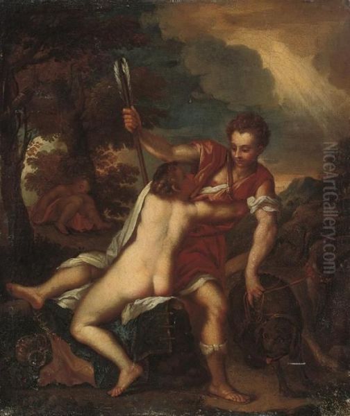 Venus And Adonis Oil Painting by Tiziano Vecellio (Titian)