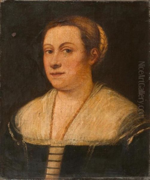 Portrait Einer Edlen Dame. Oil Painting by Tiziano Vecellio (Titian)