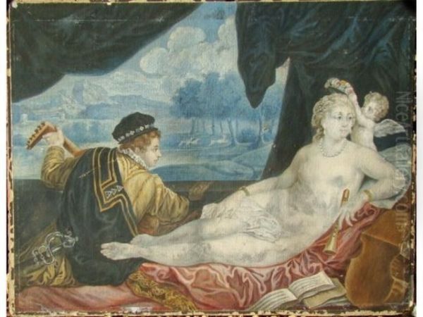 La Lecon De Musique Oil Painting by Tiziano Vecellio (Titian)