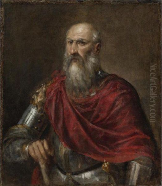 Portrait Of An Admiral, Probably
 Francesco Duodo (1518-1592), Half Length, Wearing Armour Oil Painting by Tiziano Vecellio (Titian)