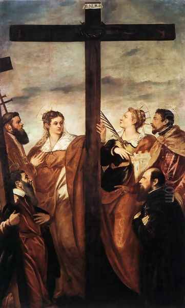 Sts Helen and Barbara Adoring the Cross Oil Painting by Jacopo Tintoretto (Robusti)