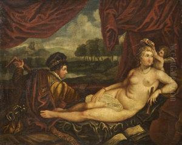 Venus And The Lute Player Oil Painting by Tiziano Vecellio (Titian)