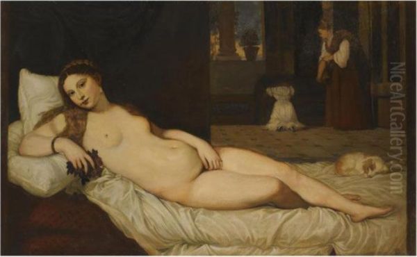 Venus Of Urbino Oil Painting by Tiziano Vecellio (Titian)