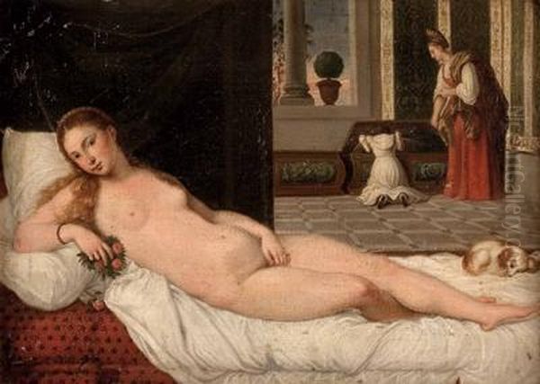 Die Venus Von Urbino Oil Painting by Tiziano Vecellio (Titian)