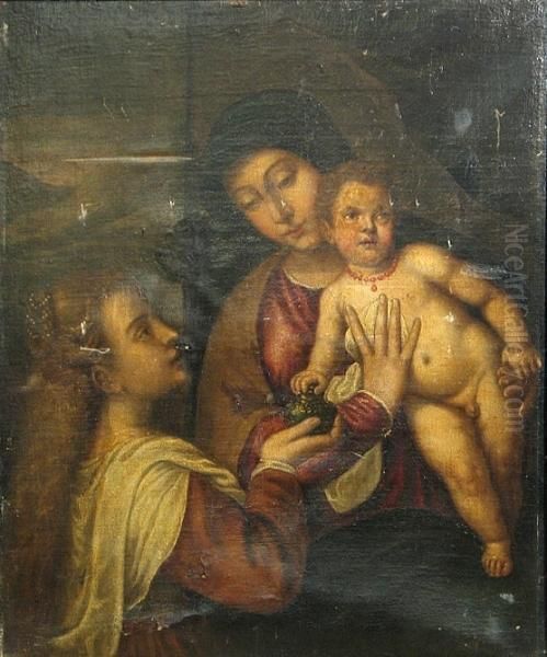 Madonna And Child With Mary Magdalene Oil Painting by Tiziano Vecellio (Titian)