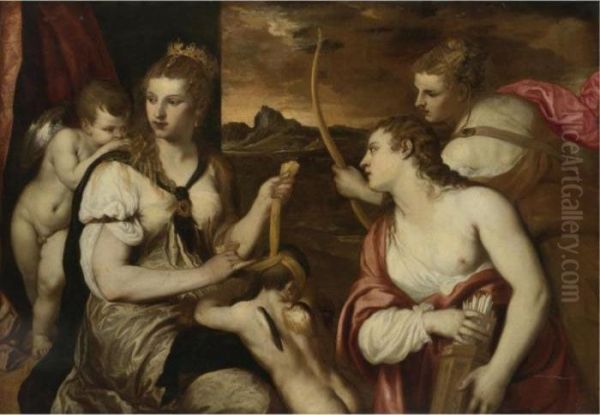 Venus Blindfolding Cupid Oil Painting by Tiziano Vecellio (Titian)