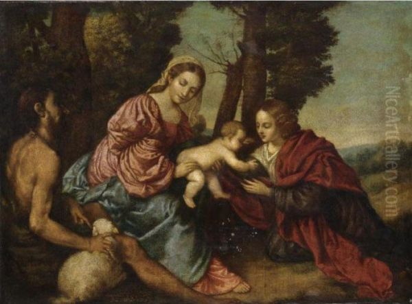 Madonna Col Bambino, Santa Caterina E San Giovanni Battista Oil Painting by Tiziano Vecellio (Titian)