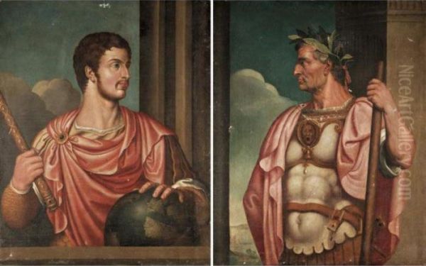 Portraits Of The Emperors Augustus And Julius Caesar Oil Painting by Tiziano Vecellio (Titian)