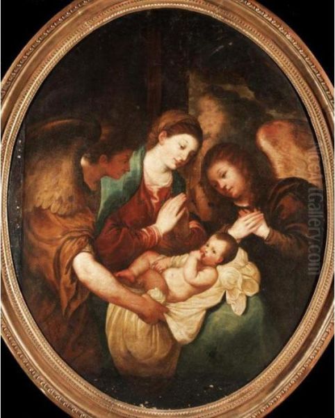 The Madonna And Child With Two Angels Oil Painting by Tiziano Vecellio (Titian)