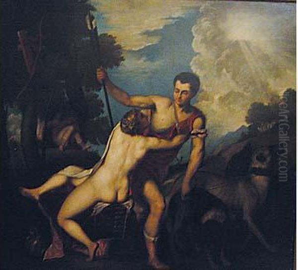 Venus Et Adonis Oil Painting by Tiziano Vecellio (Titian)