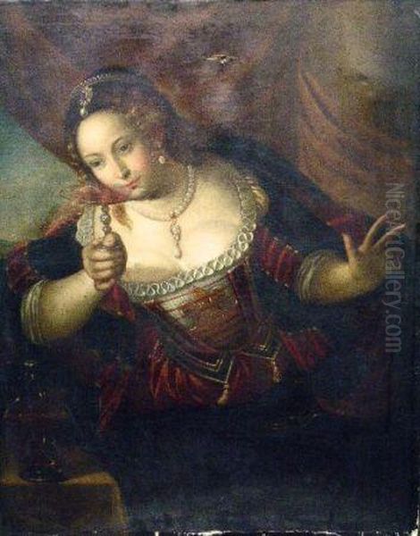 Woman With Wine Glass Oil Painting by Tiziano Vecellio (Titian)