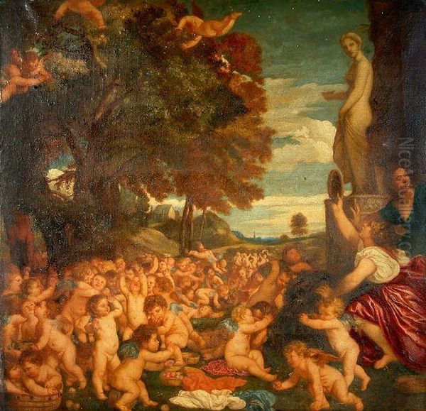 An Allegorical Scene With Cupids Oil Painting by Tiziano Vecellio (Titian)