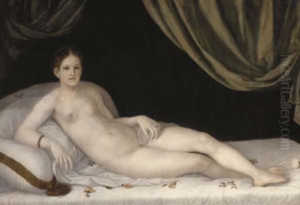 A Lady As Venus, Reclining On A Bed Oil Painting by Tiziano Vecellio (Titian)