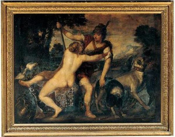 Venus And Adonis Oil Painting by Tiziano Vecellio (Titian)