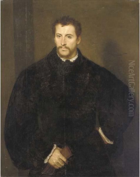 Portrait Of A Gentleman, 
Half-length, In A Black Doublet, A Pair Of Gloves In His Right Hand Oil Painting by Tiziano Vecellio (Titian)