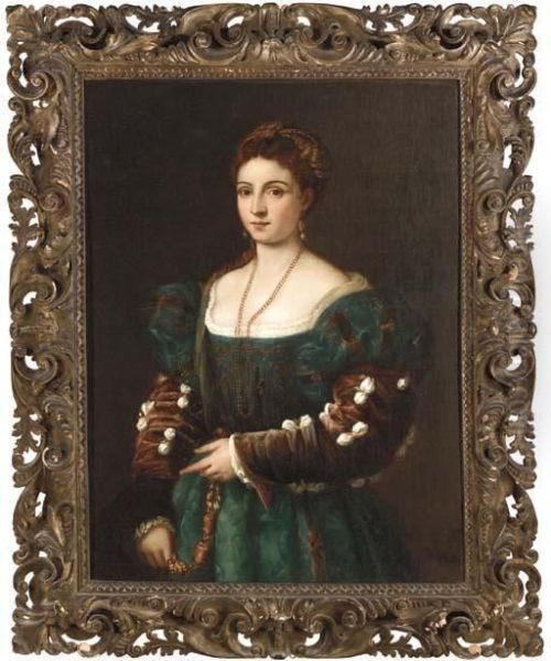 'la Bella' Or Portrait Of A 
Lady, Three-quarter-length, In A Green And Gold Embroidered Dress by Tiziano Vecellio (Titian)