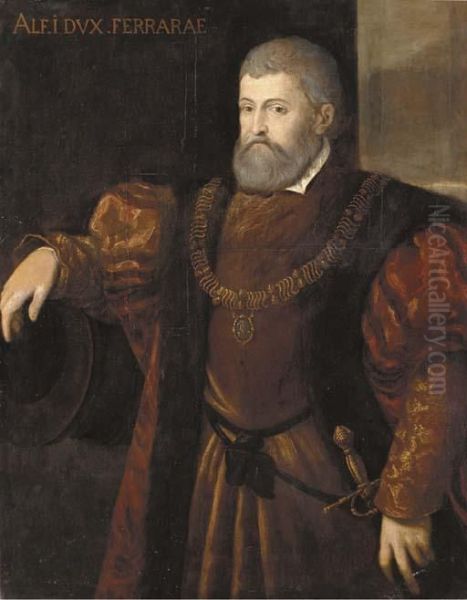 Portrait Of Alfonso I, Duca Di Ferrara Oil Painting by Tiziano Vecellio (Titian)