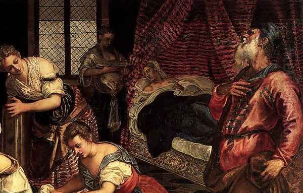 The Birth of John the Baptist (detail 1) Oil Painting by Jacopo Tintoretto (Robusti)