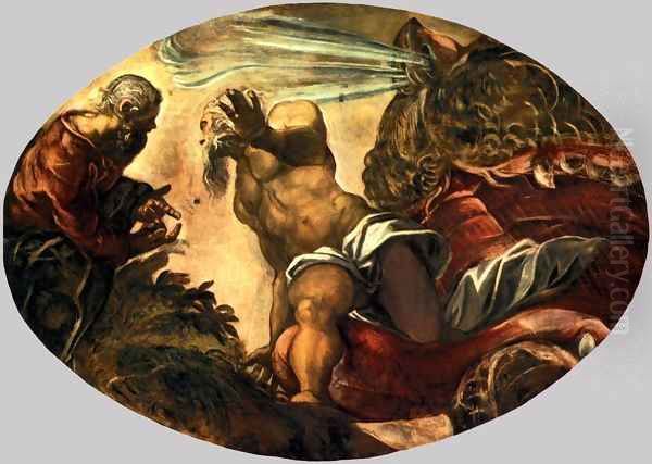 Jonah Leaves the Whale's Belly 2 Oil Painting by Jacopo Tintoretto (Robusti)