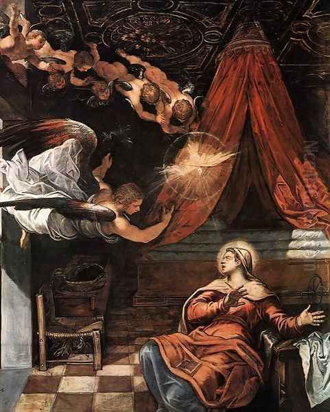 The Annunciation (detail) Oil Painting by Jacopo Tintoretto (Robusti)