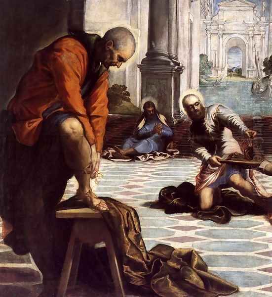 Christ Washing the Feet of His Disciples (detail) Oil Painting by Jacopo Tintoretto (Robusti)