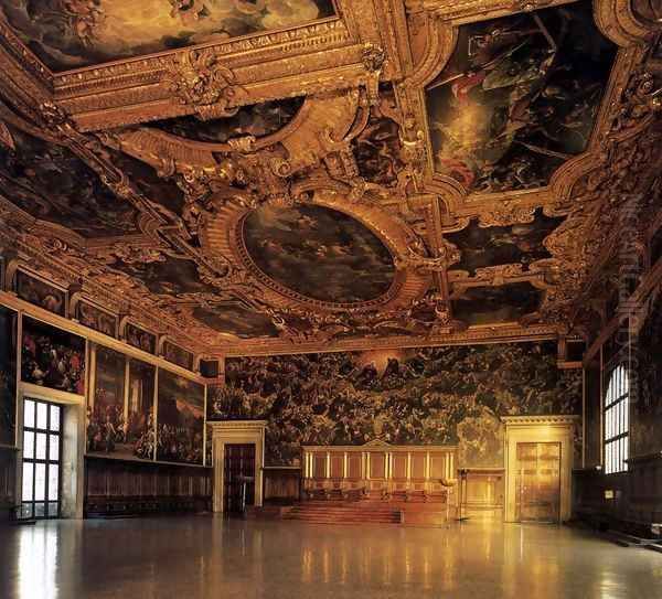 View of the Sala del Maggior Consiglio Oil Painting by Jacopo Tintoretto (Robusti)