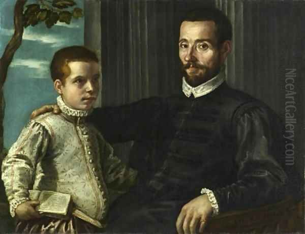 Portrait of a Nobleman with his Son Oil Painting by Jacopo Tintoretto (Robusti)