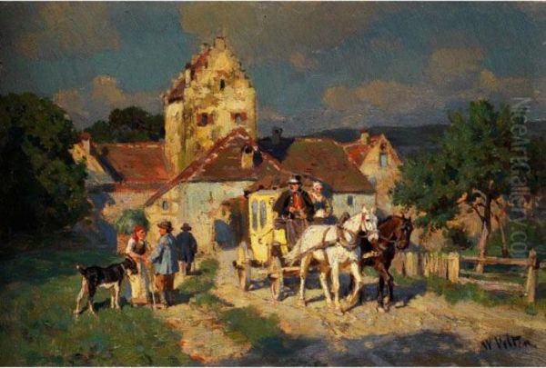 Postkutsche Vor Dem Tor Einesfrankischen Stadtchens Oil Painting by Wilhelm Velten