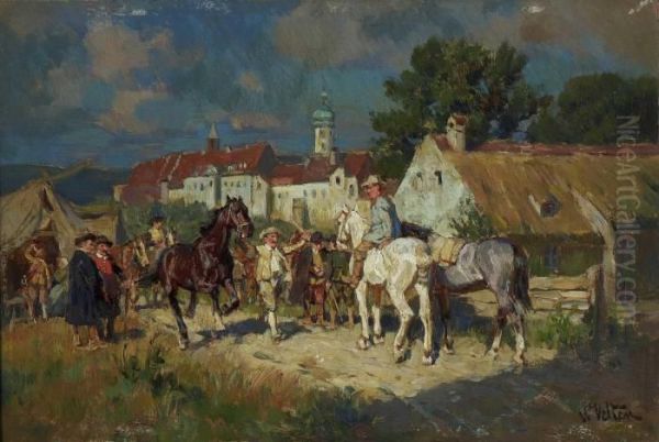 Pferdemarkt Vor Der Stadt Oil Painting by Wilhelm Velten