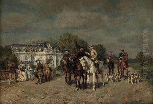 A Hunting Party Oil Painting by Wilhelm Velten