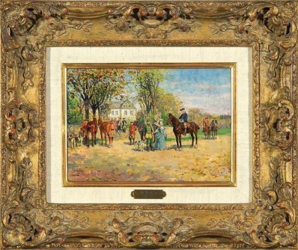 In The Park. Departure Of Thehunt Oil Painting by Wilhelm Velten