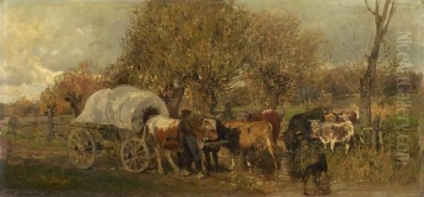 Landschaft Mitochsenkarren Und Vieh Oil Painting by Wilhelm Velten