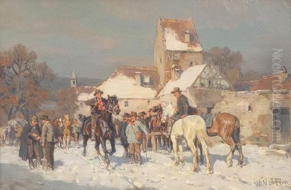 Pferdemarkt Im Dorf Oil Painting by Wilhelm Velten