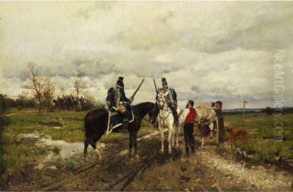 Zwei Preussische Kavalleristen Oil Painting by Wilhelm Velten