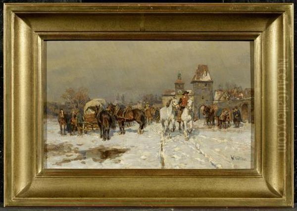 Horse Fair In A Landscape In Winter Oil Painting by Wilhelm Velten