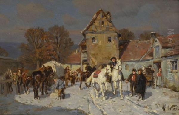 Winterlicher Pferdemarkt Oil Painting by Wilhelm Velten