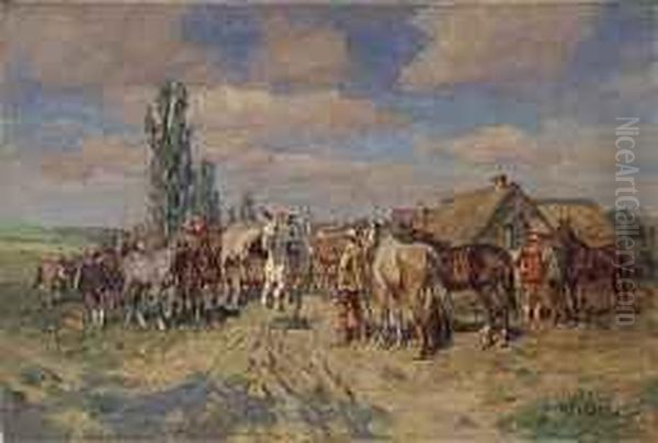 Pferdemarkt Vor Einem Dorf Oil Painting by Wilhelm Velten