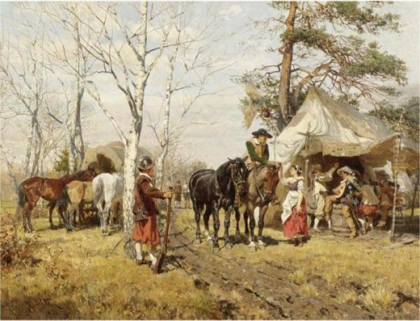 Die Rast (the Halt) Oil Painting by Wilhelm Velten