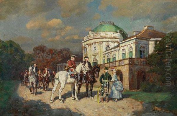 Reiter Vor Schloss Solitude Oil Painting by Wilhelm Velten