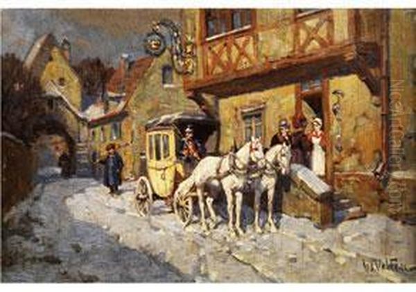 Ankunft Der Postkutsche Vor Dem Dorfgasthof Oil Painting by Wilhelm Velten