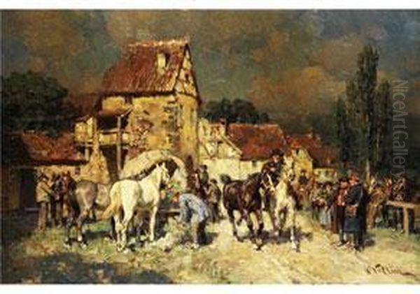 Pferdemarkt Am Altstadtrand Oil Painting by Wilhelm Velten