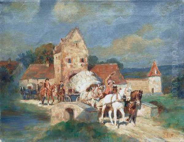 Pferdefuhrwerk Auf Einer Brucke Oil Painting by Wilhelm Velten