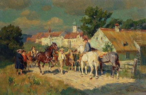 Reiter Auf Einer Dorfstrase Oil Painting by Wilhelm Velten