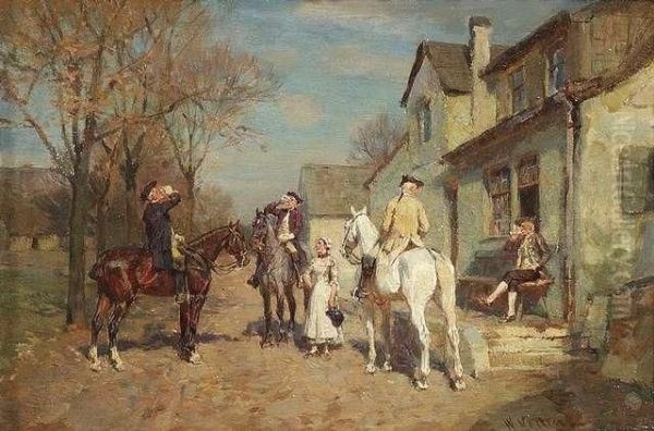 Resting Horsemenat A Tavern Oil Painting by Wilhelm Velten