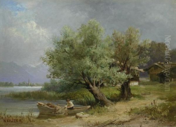 Fischer Bei Seinen Netzen Oil Painting by Wilhelm Velten