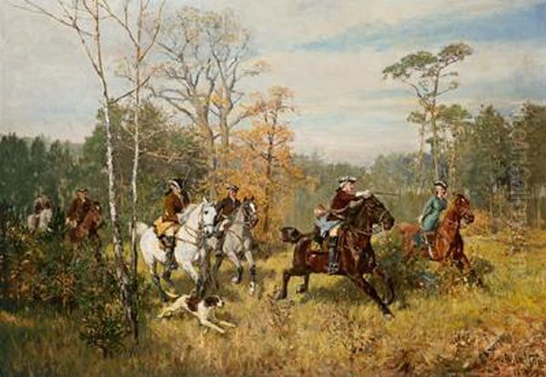 Battuta Di Caccia A Cavallo Oil Painting by Wilhelm Velten