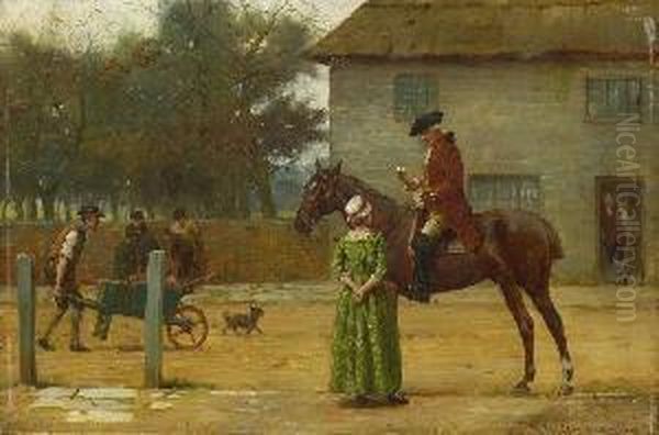 Rastender Reiter Vor Der
 Dorfschanke. Oil Painting by Wilhelm Velten