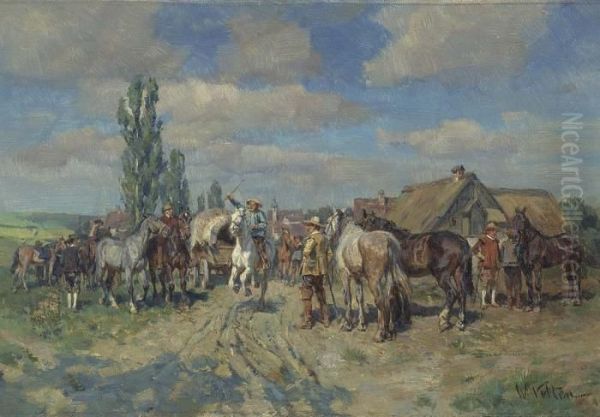 The Horse Fair. Oil Painting by Wilhelm Velten