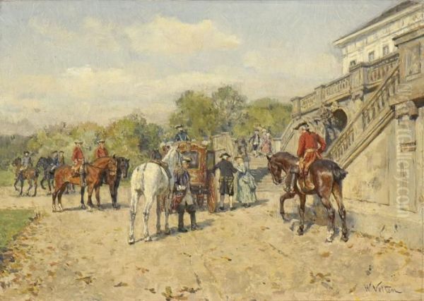 Abschied Vor Schloss
 Nymphenburg. Oil Painting by Wilhelm Velten