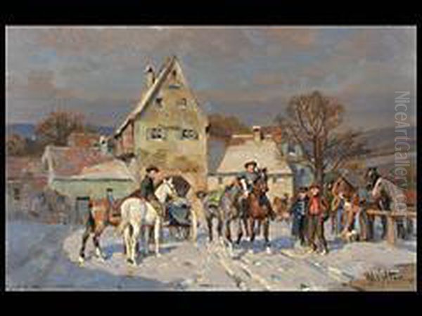 Pferdemarkt Vor Dem Dorf Oil Painting by Wilhelm Velten